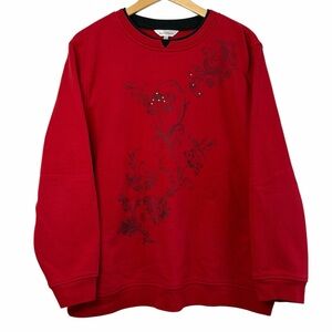 Northern Reflections Red Floral Bird Sweatshirt Rhinestone Women’s XXL